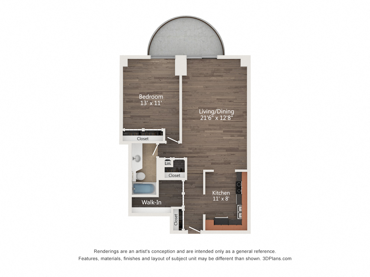 Floor plan for 1 bed, 1 bath, 760 sqft